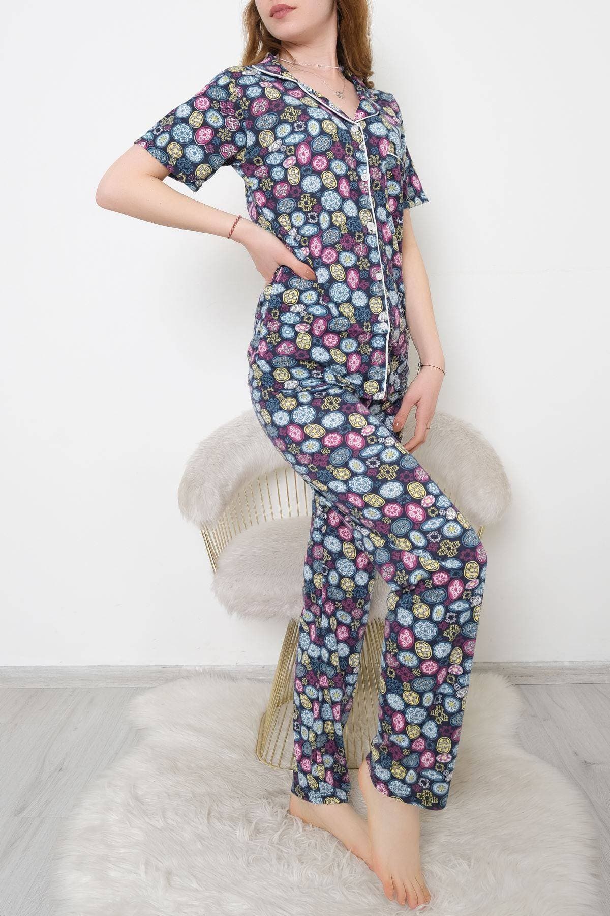 Düğmeli Pijama Takımı Laciyeşil