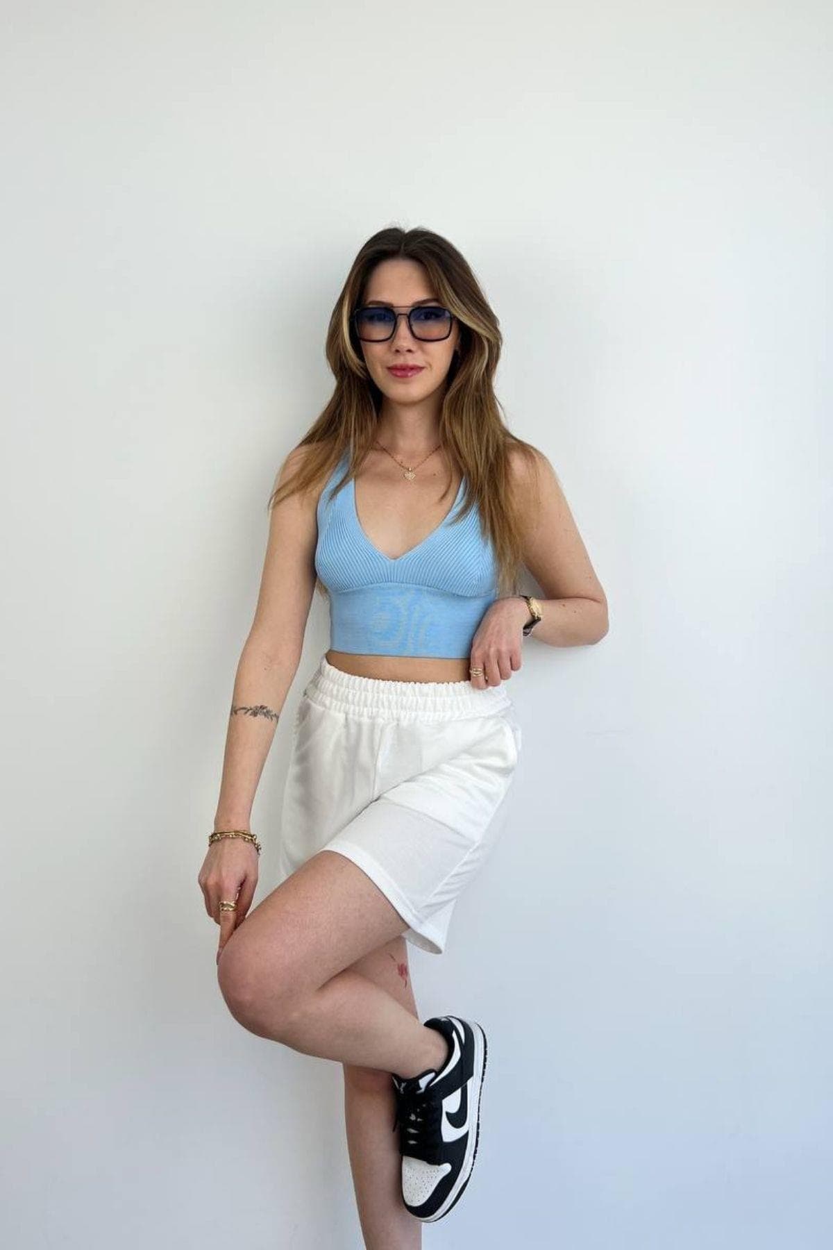 Hannah Bel Lastikli Basic Penye Şort Beyaz