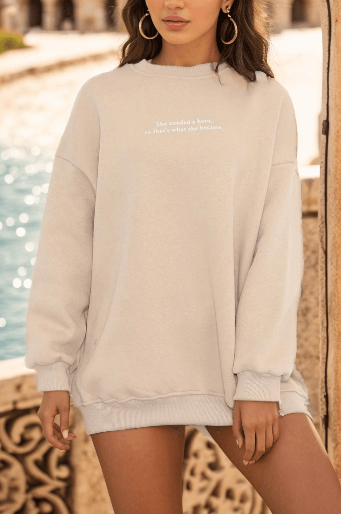 Baskılı Sweat Bej