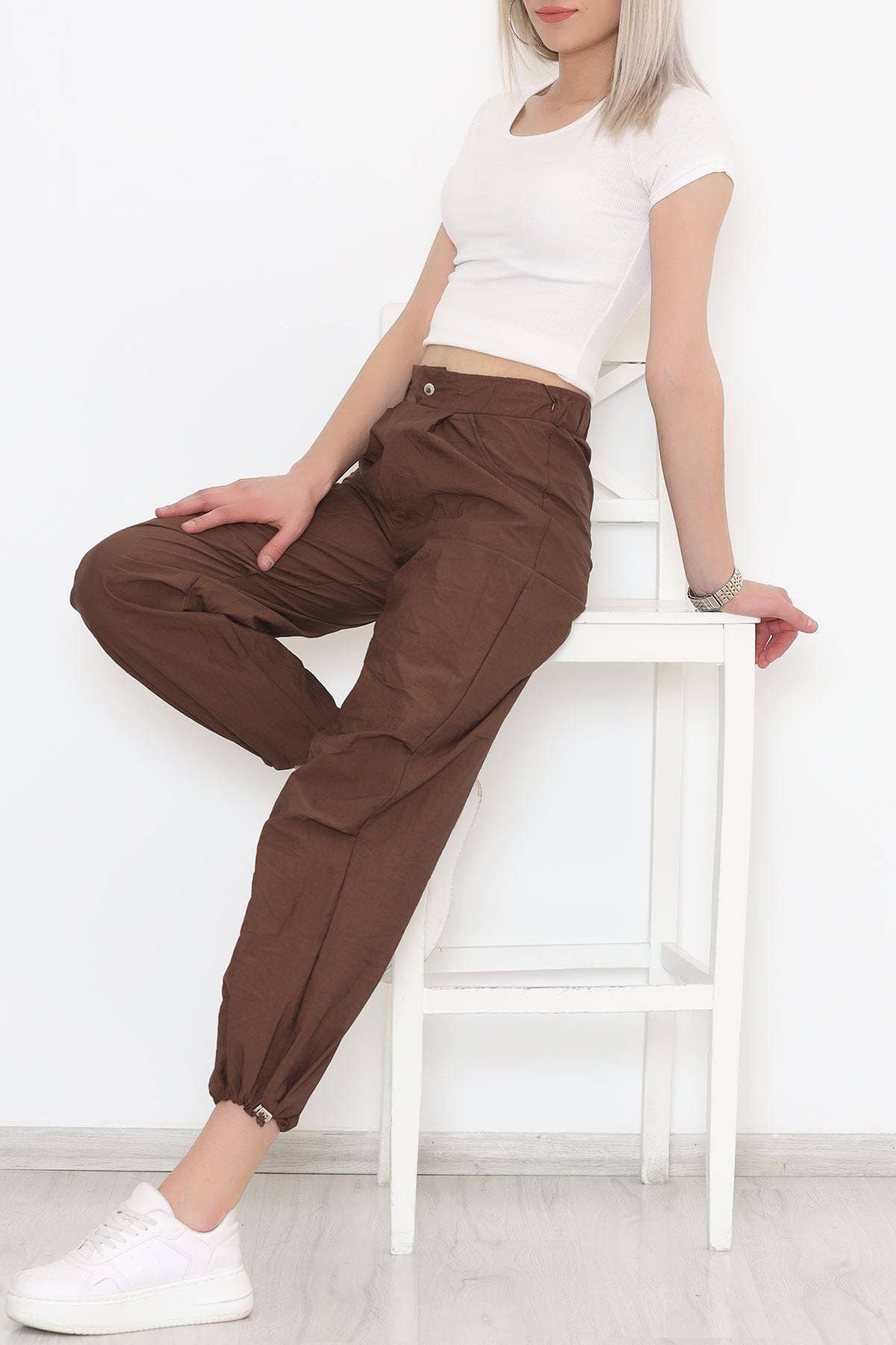 Paraşüt Kumaş Pantolon Kahve