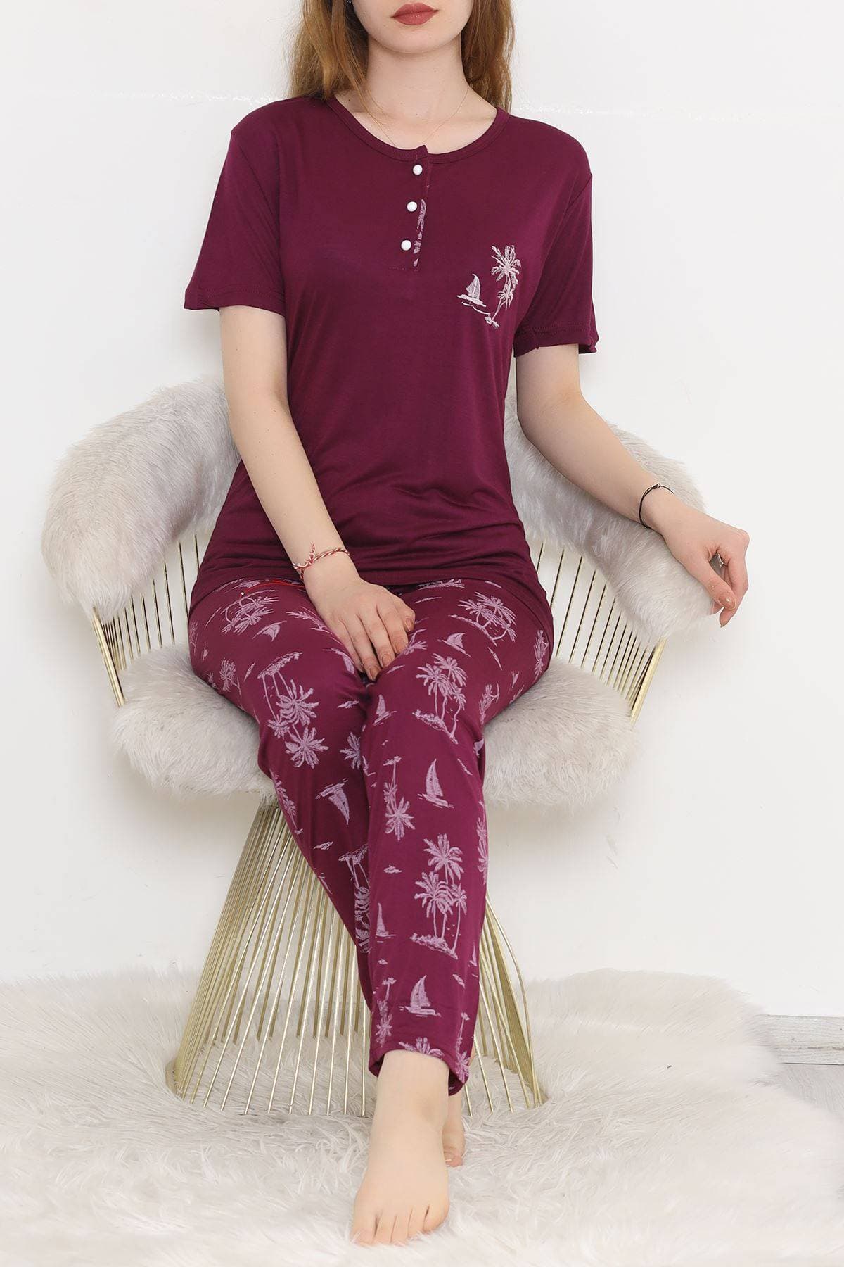 Desenli Pijama Takımı Mor