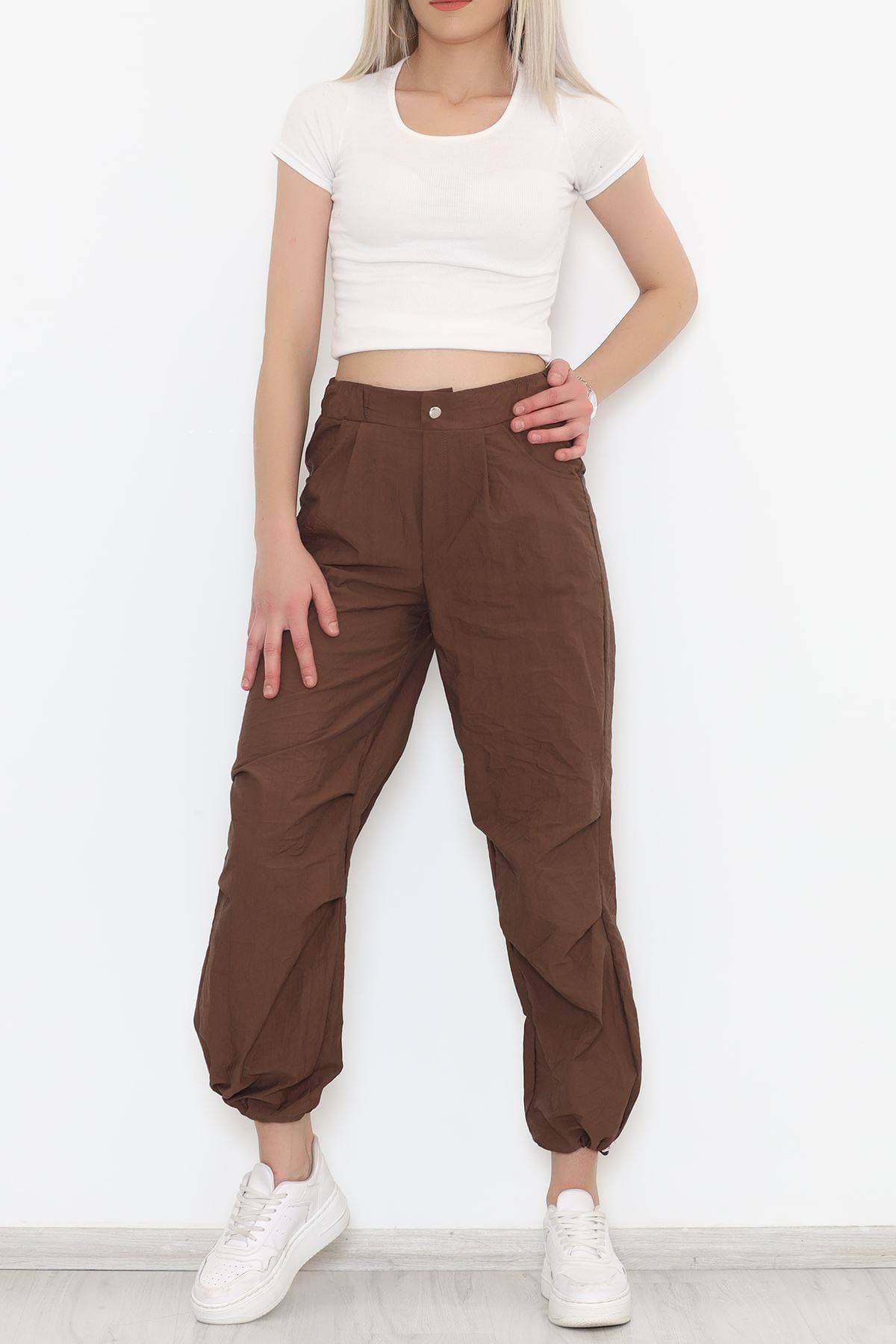Paraşüt Kumaş Pantolon Kahve