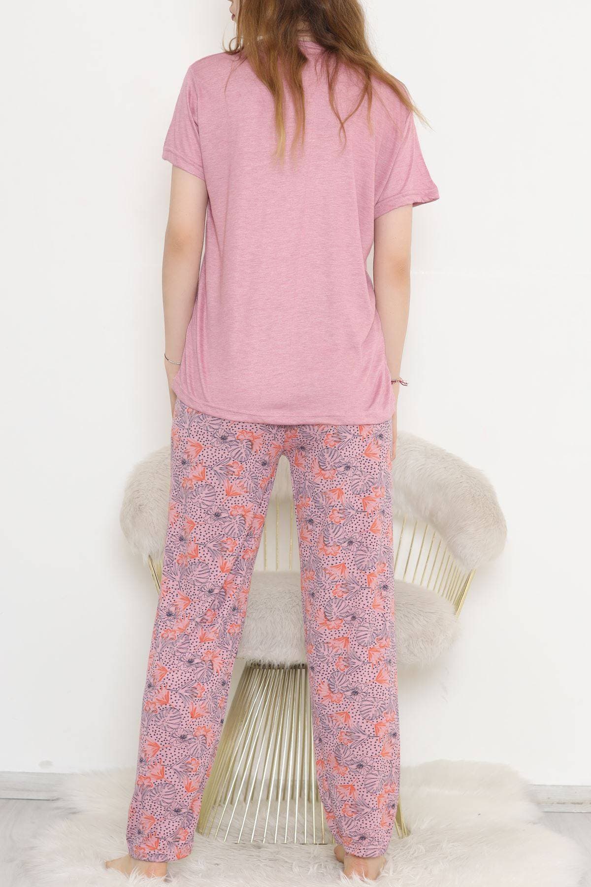 Desenli Pijama Takımı Gülkurusu