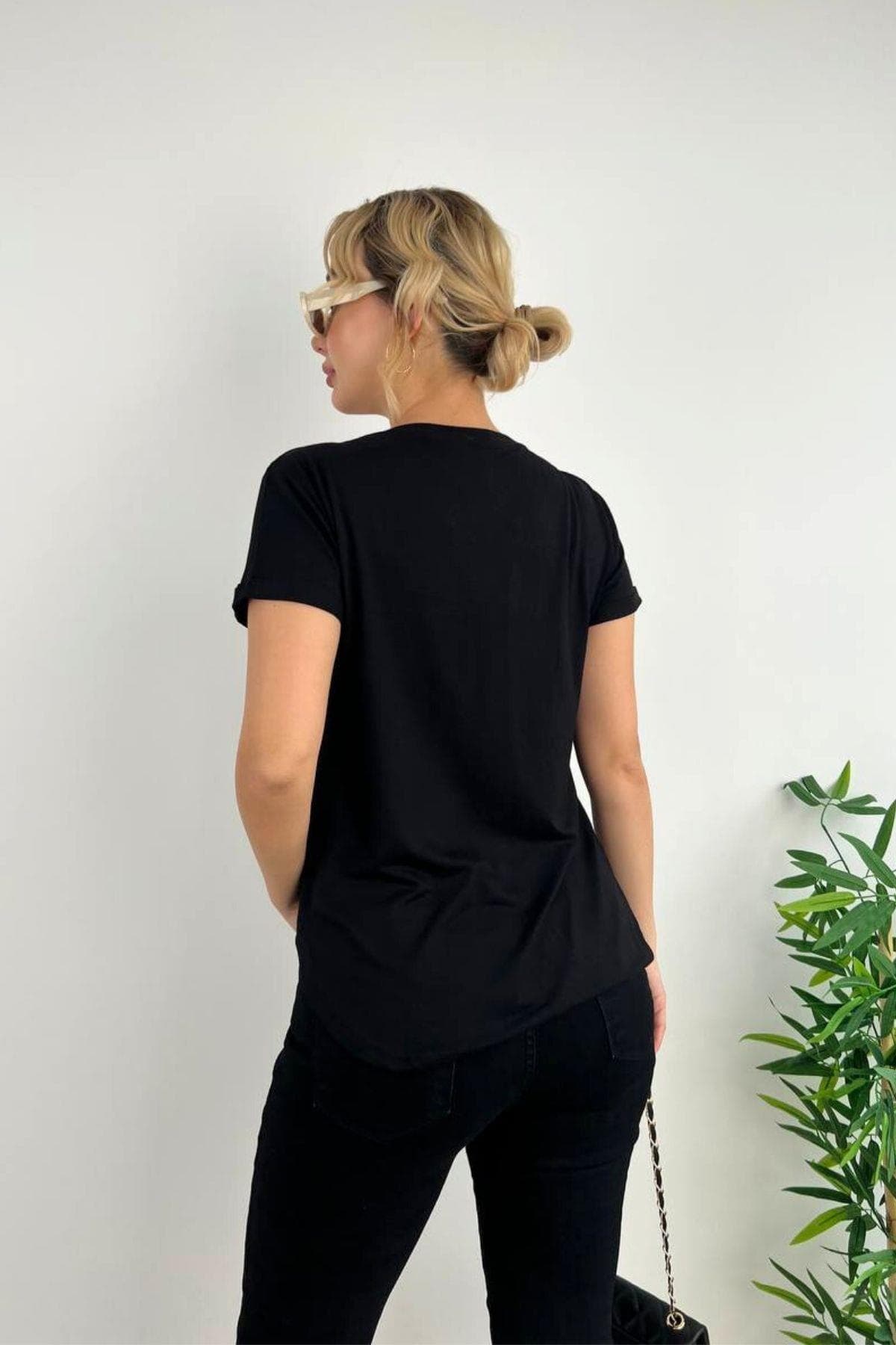 Luna Cepli V Yaka Basic T-Shirt Siyah