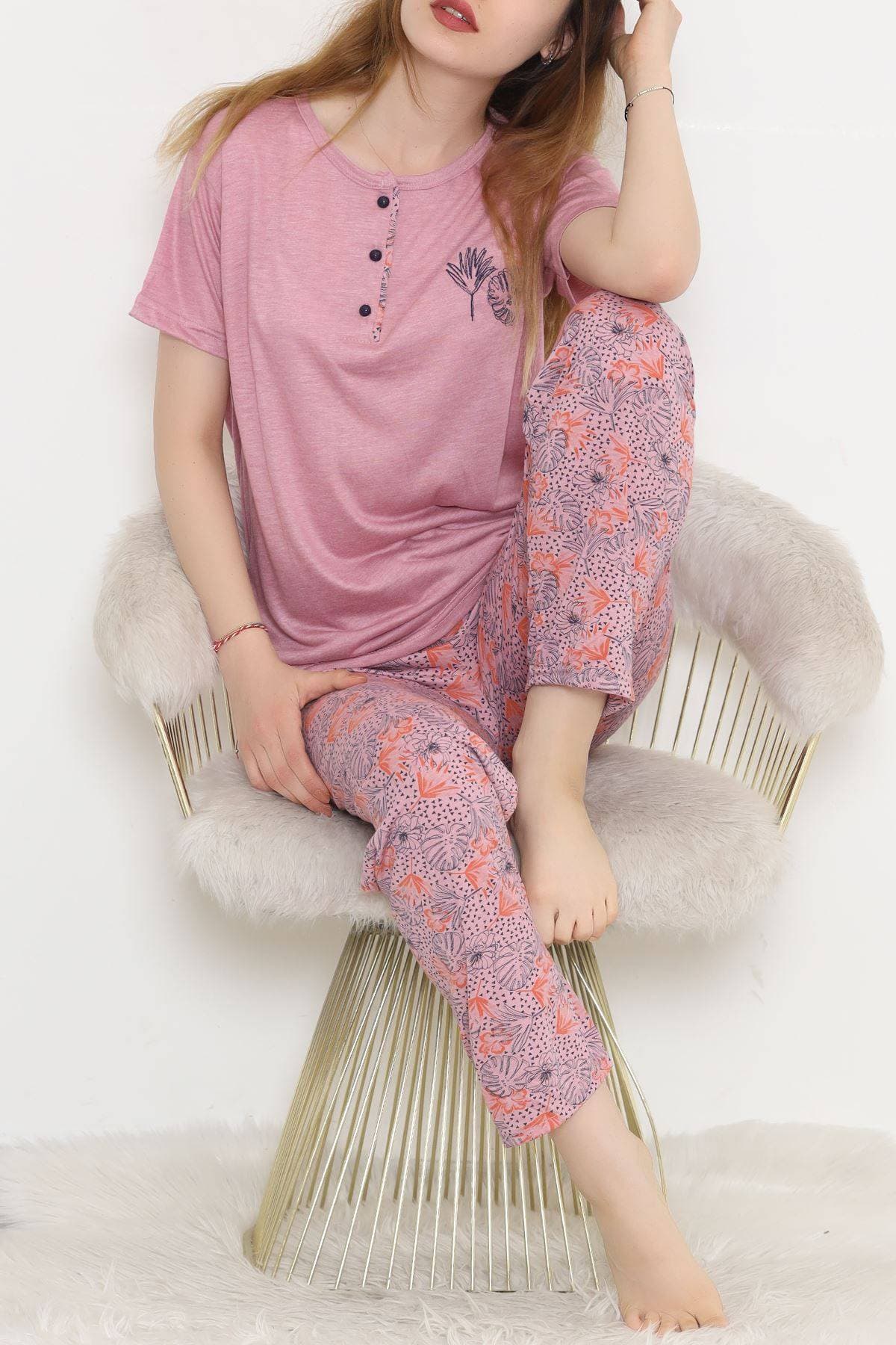 Desenli Pijama Takımı Gülkurusu