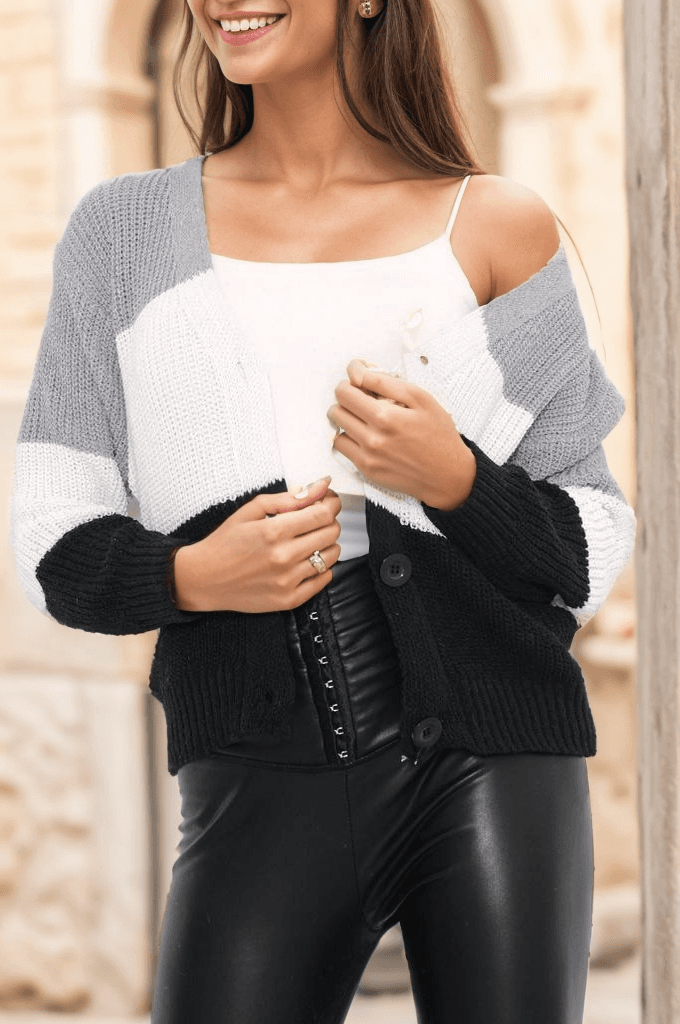 Üç Renk Crop Hırka Gri
