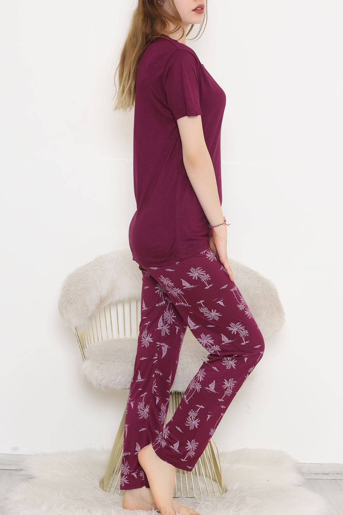 Desenli Pijama Takımı Mor