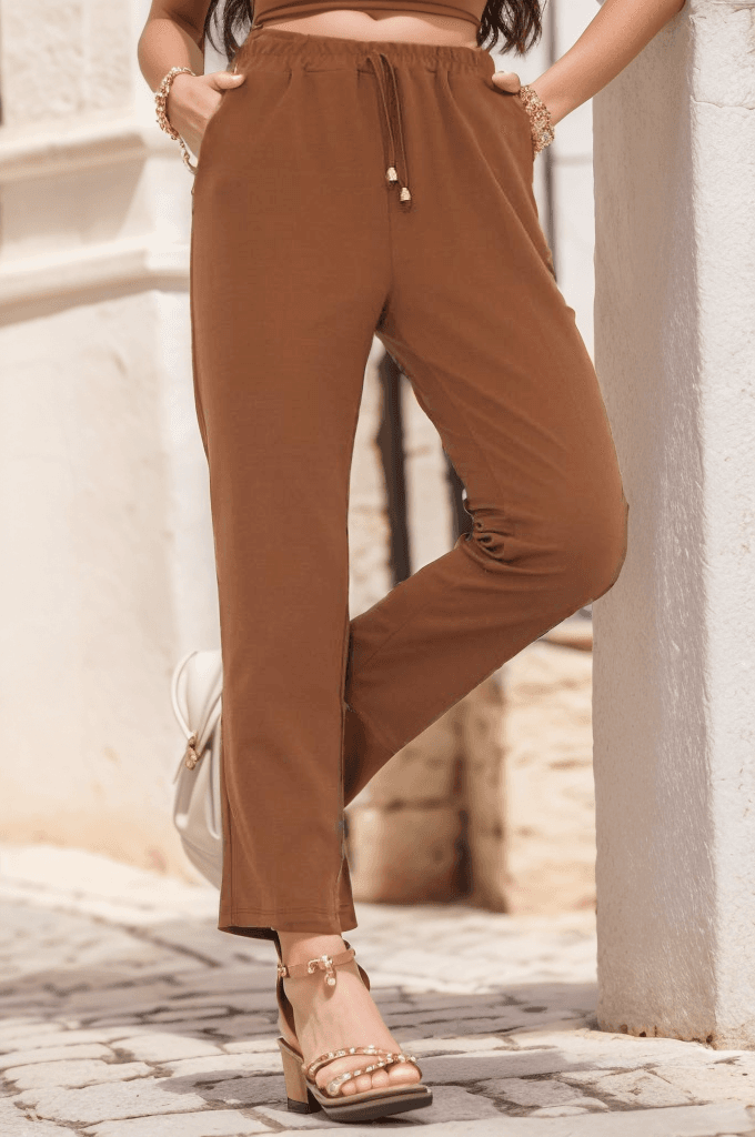 Beli Lastikli Pantolon Kahve