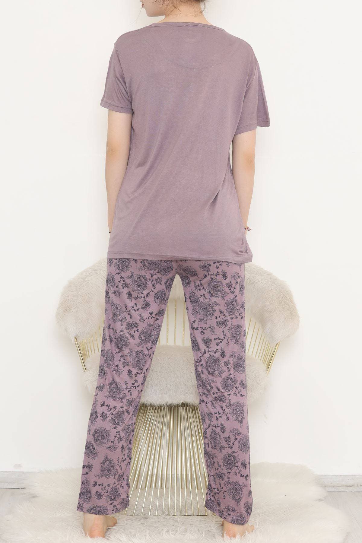 Desenli Pijama Takımı Eflatun