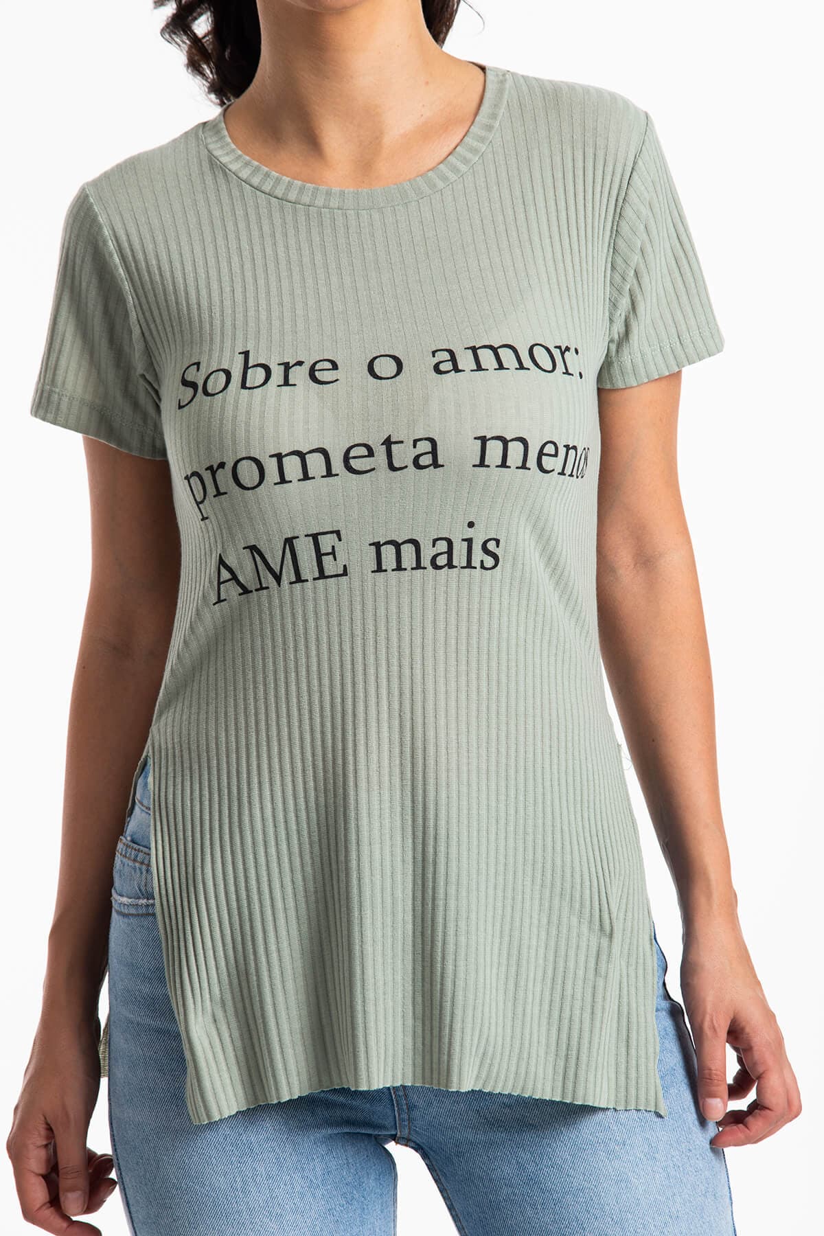 Yırtmaçlı Kaşkorse T-Shirt Haki