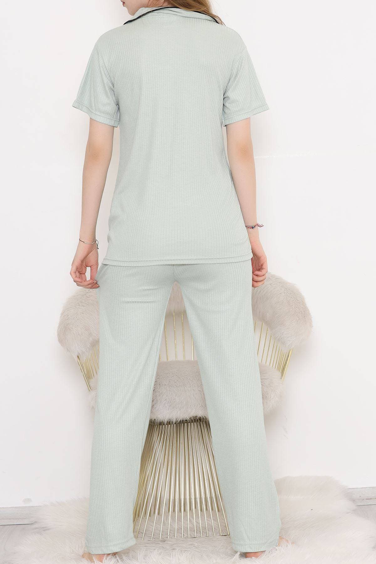 Fitilli Düğmeli Pijama Takımı Koyumint