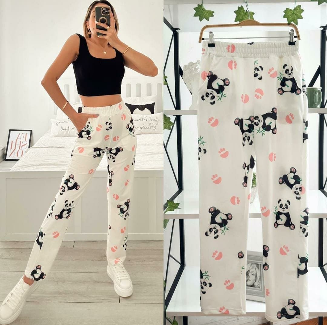 Kadın Panda Desenli Beli Lastikli Eşofman Altı