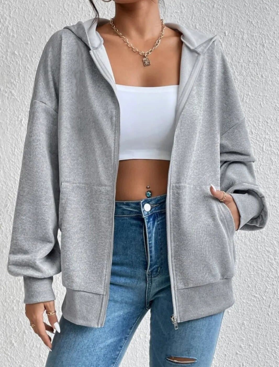 Kapşonlu Unisex Oversize Fermuarlı Kapşonlu Cep Detay Sweatshirt