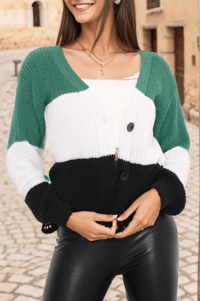 Üç Renk Crop Hırka Yeşil