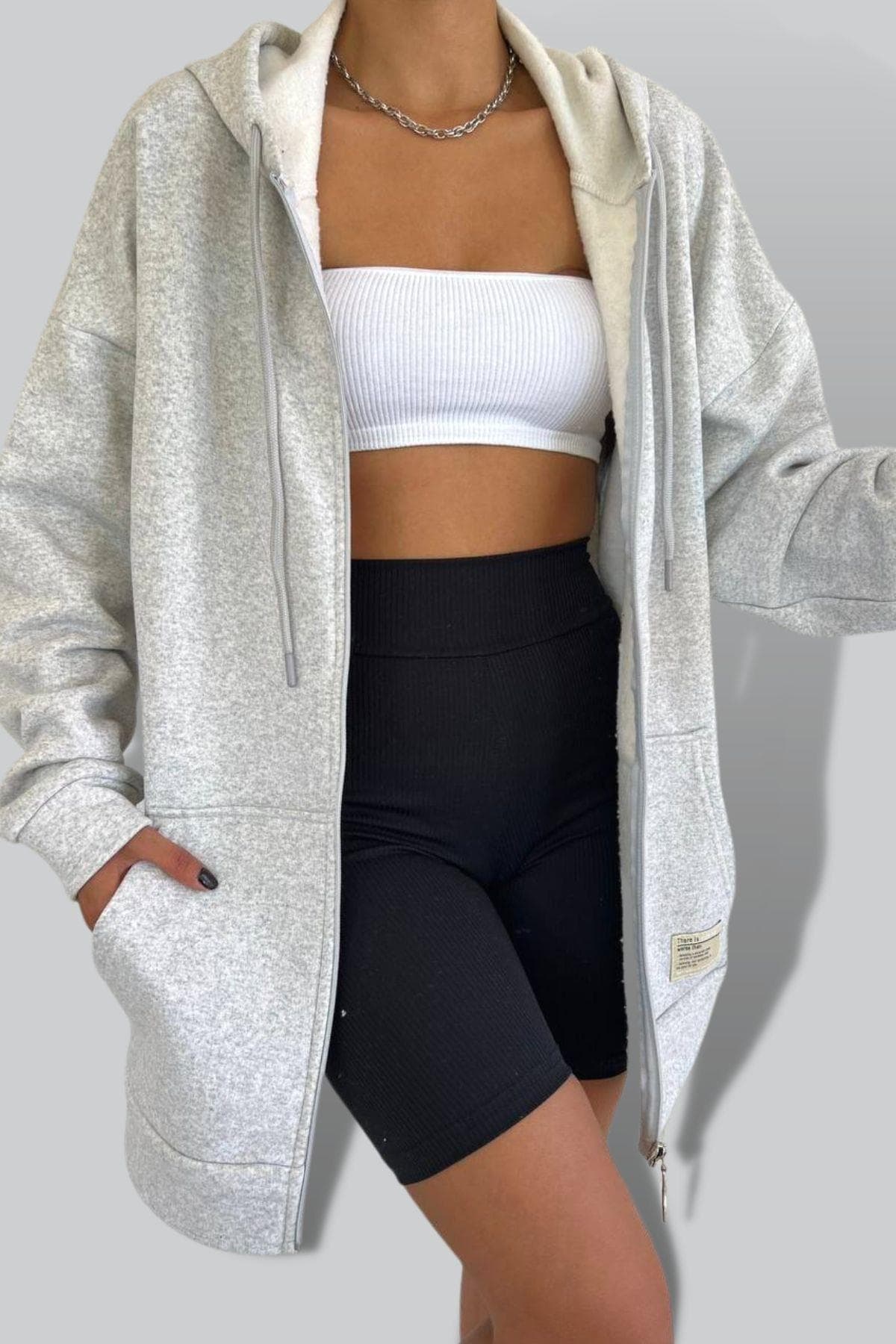 Fermuarlı Kalın Sweatshirt Gri