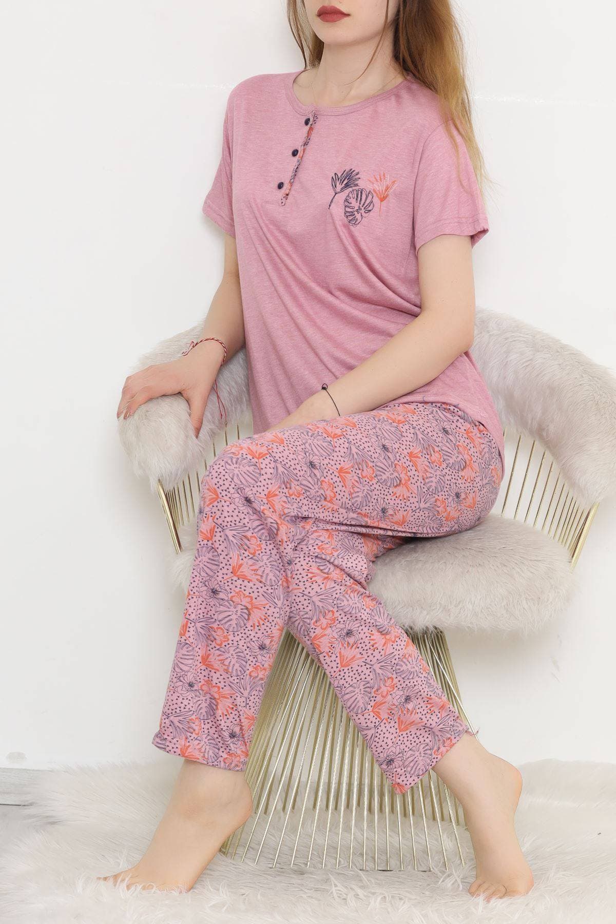 Desenli Pijama Takımı Gülkurusu
