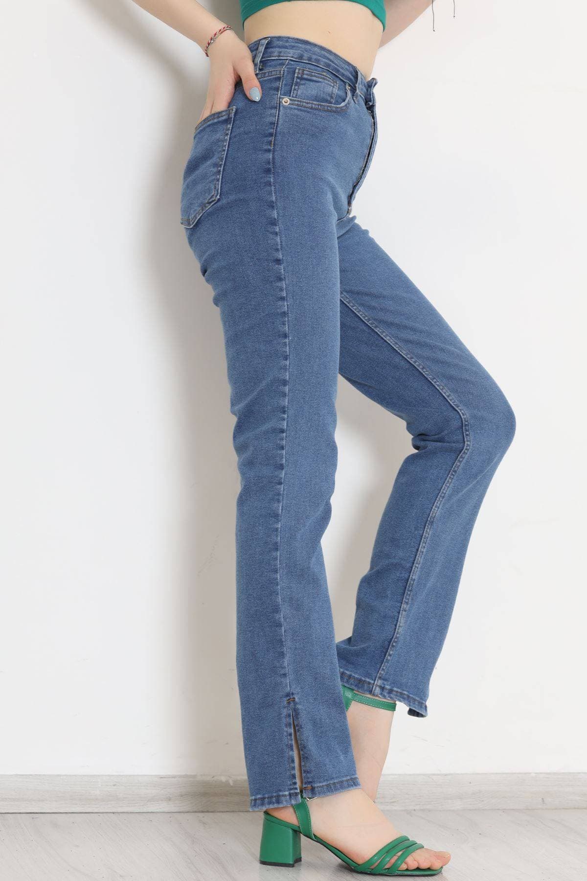 Paça Yırtmaçlı Kot Pantolon Mavi