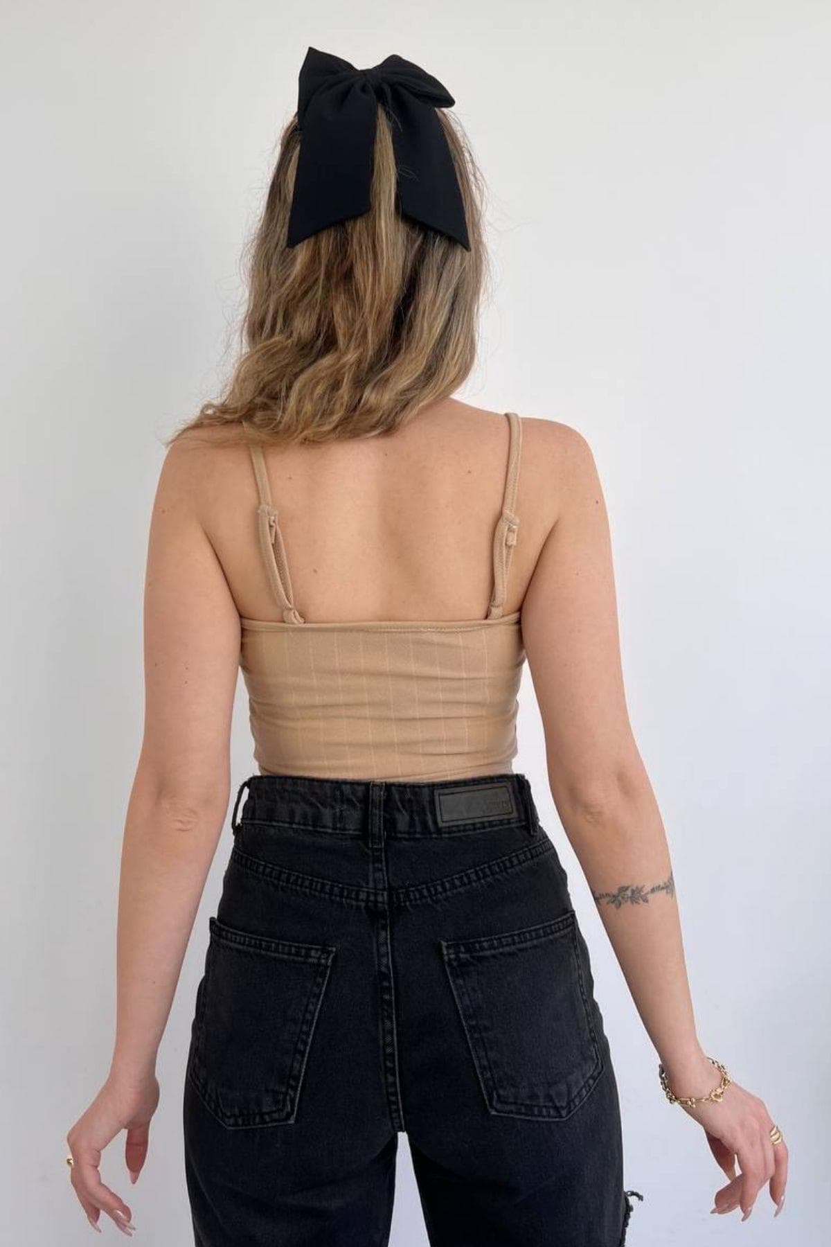 İnce Askılı Büstiyer Crop Bej