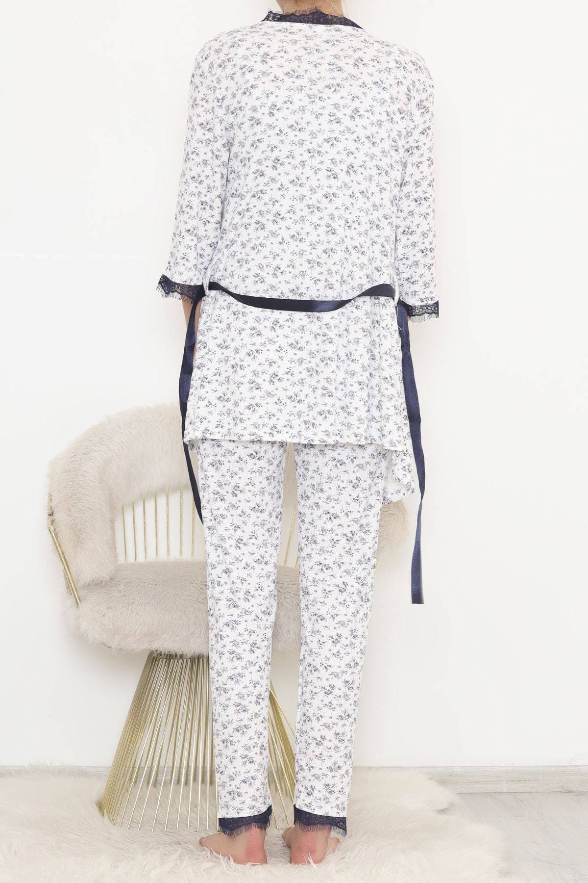 Desenli Lü Pijama Takımı Beyazlaci