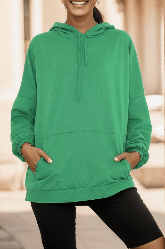 İplik Kapşonlu Sweat Yeşil