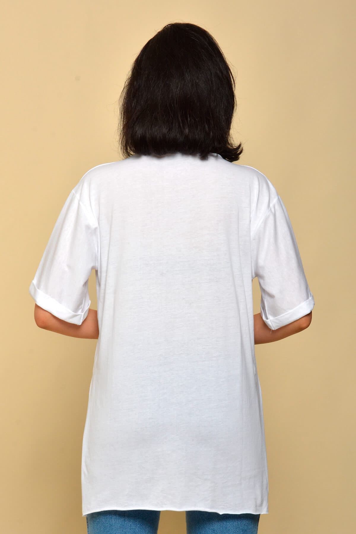 Yırtmaçlı Salaş T-Shirt Beyaz