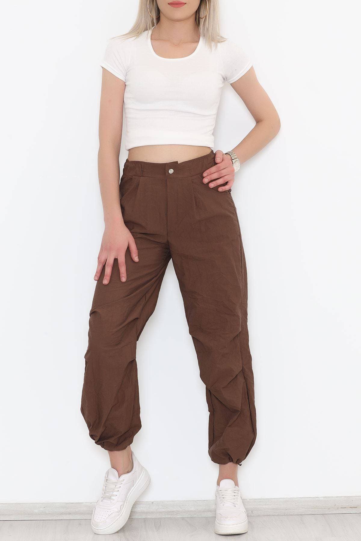 Paraşüt Kumaş Pantolon Kahve