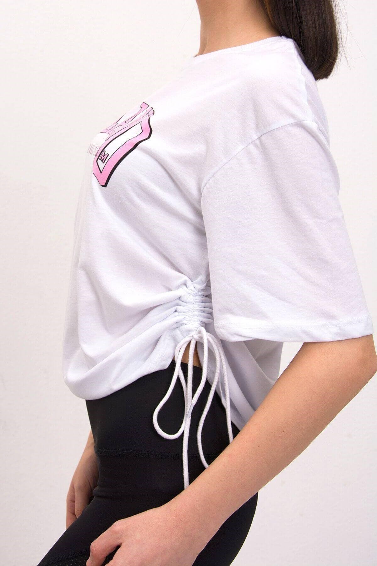 Orlando Yandan Büzgülü Beyaz T-Shirt