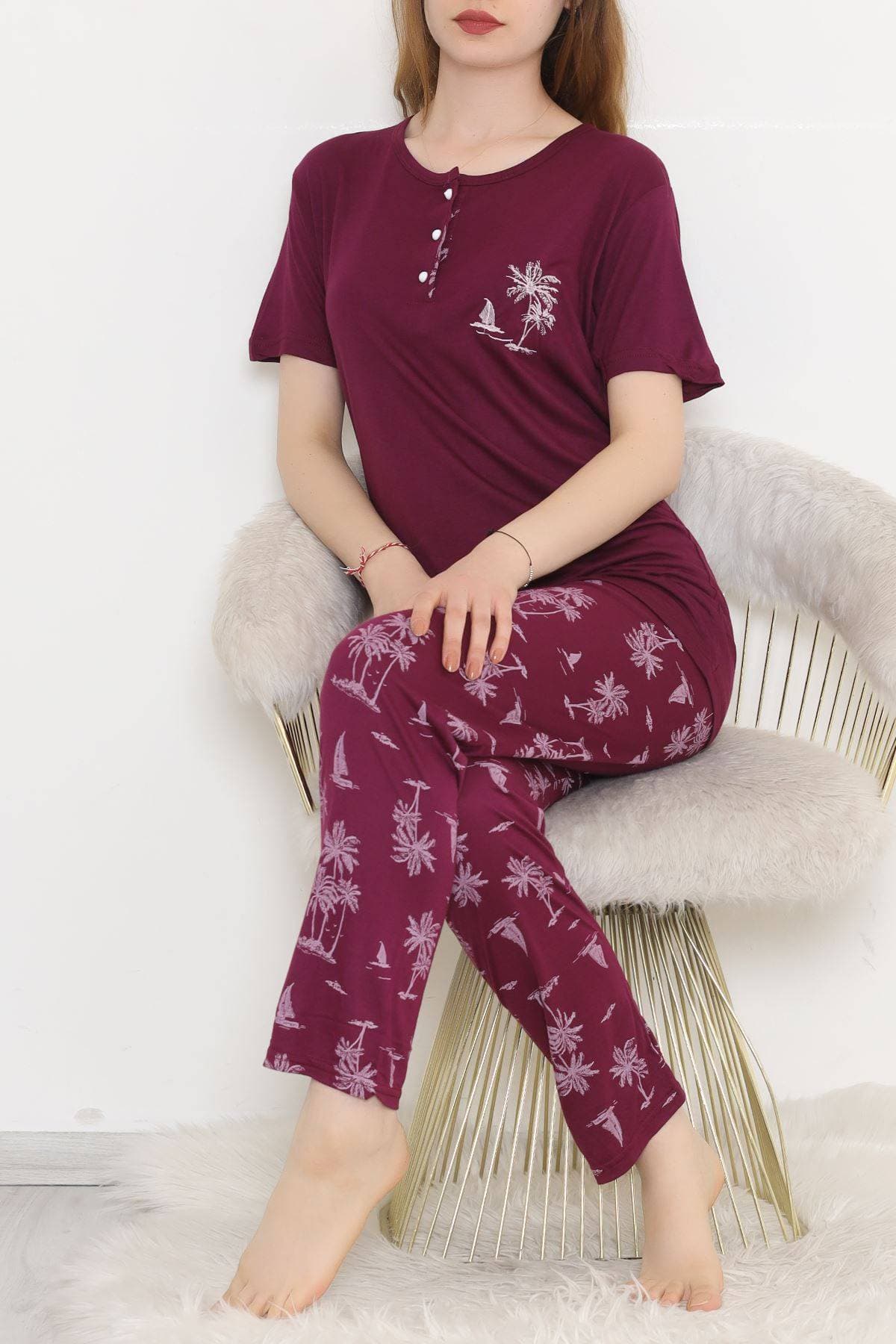 Desenli Pijama Takımı Mor