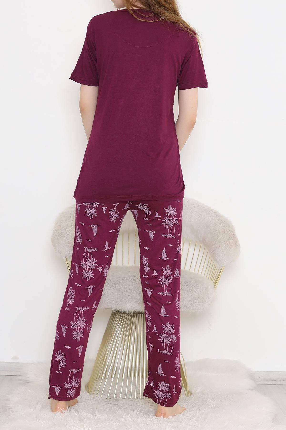 Desenli Pijama Takımı Mor