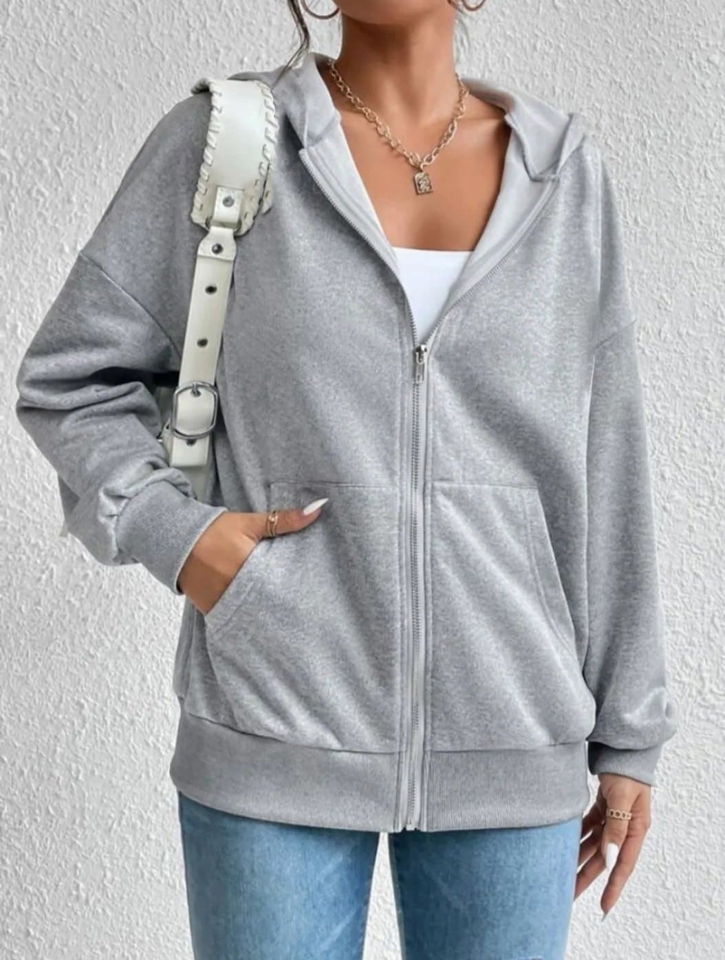 Kapşonlu Unisex Oversize Fermuarlı Kapşonlu Cep Detay Sweatshirt