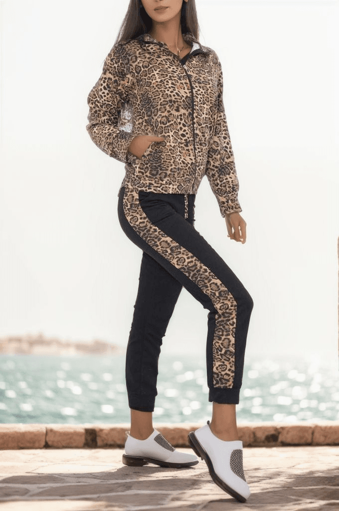 Leopar Fermuarlı Takım Siyah