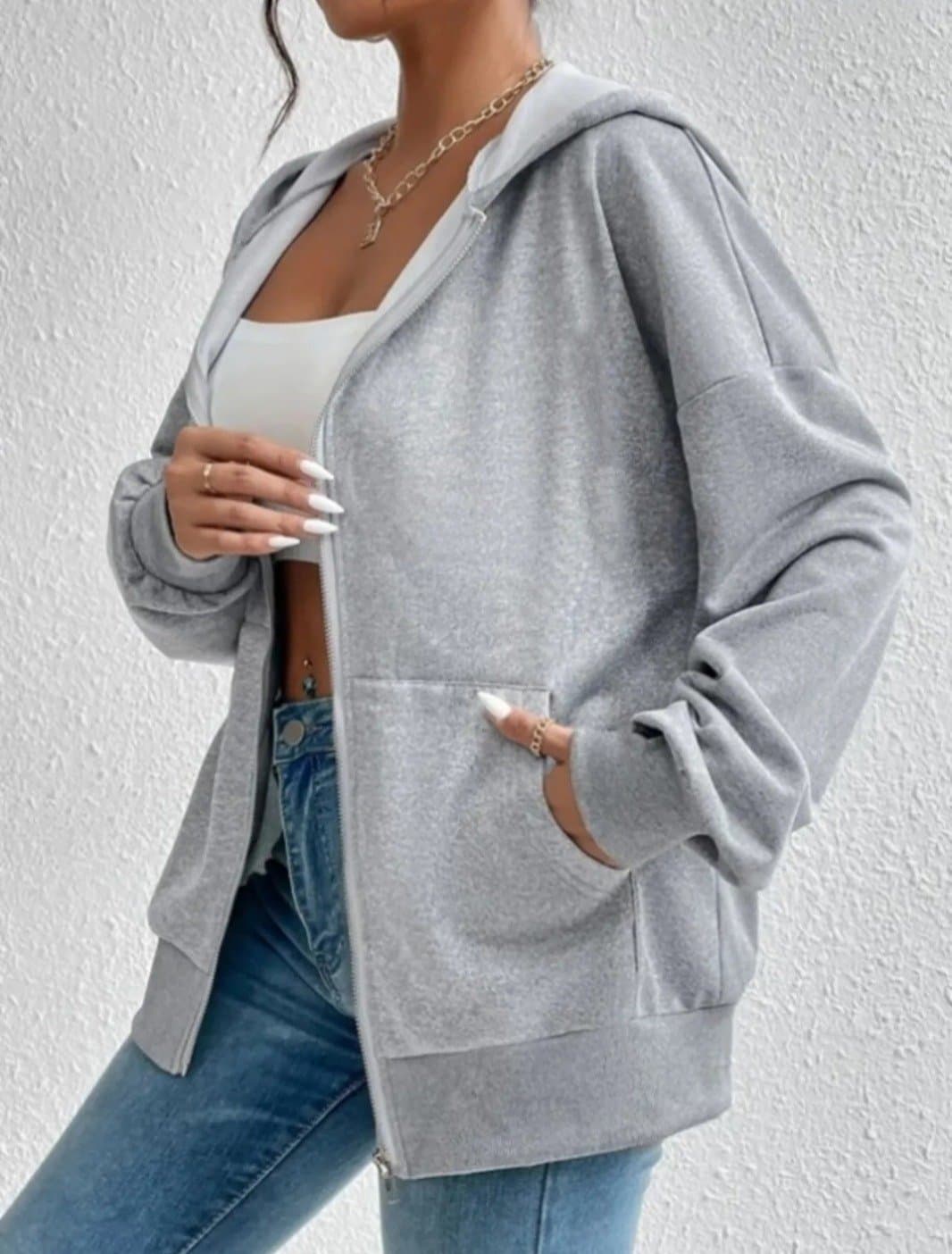 Kapşonlu Unisex Oversize Fermuarlı Kapşonlu Cep Detay Sweatshirt