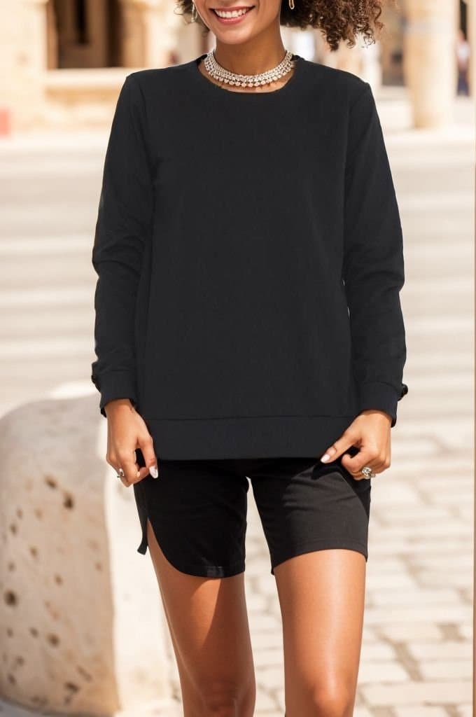 Yırtmaçlı Sweat Siyah