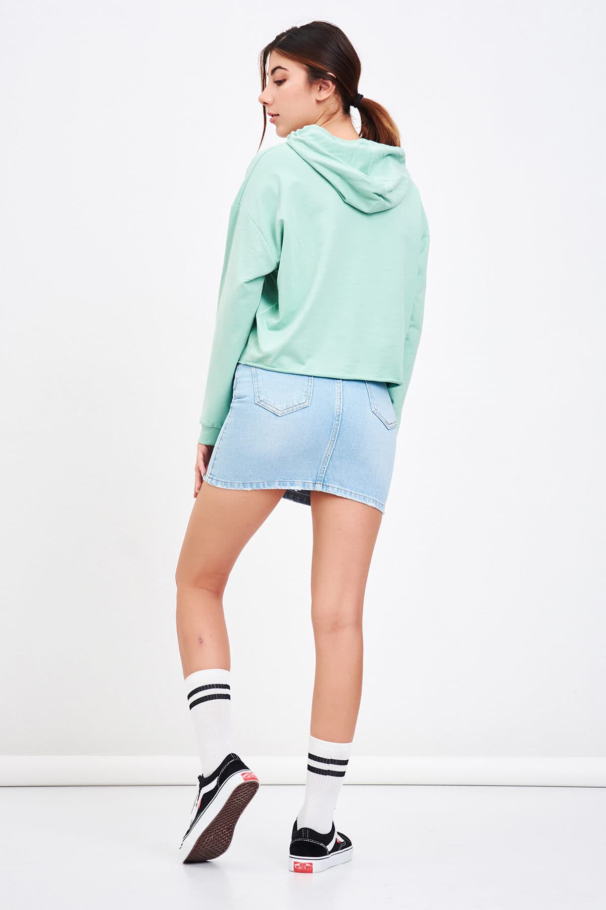 Baskılı Kısa Sweatshirt Mint