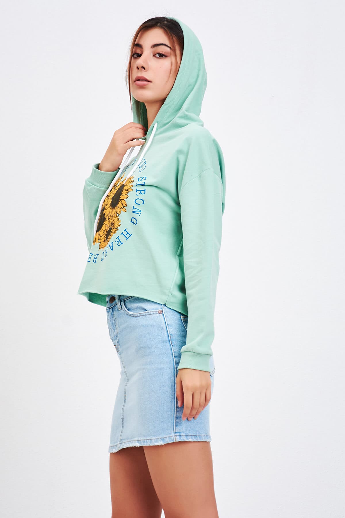 Baskılı Kısa Sweatshirt Mint