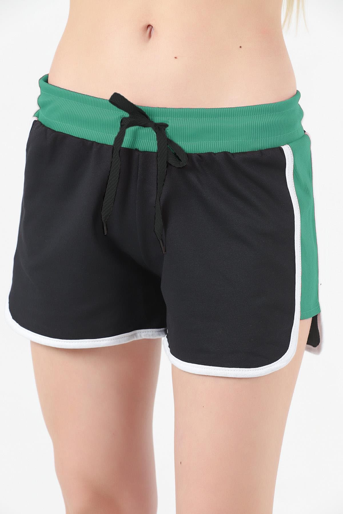 Biyeli Bağcıklı Mini Spor Şort Yeşil