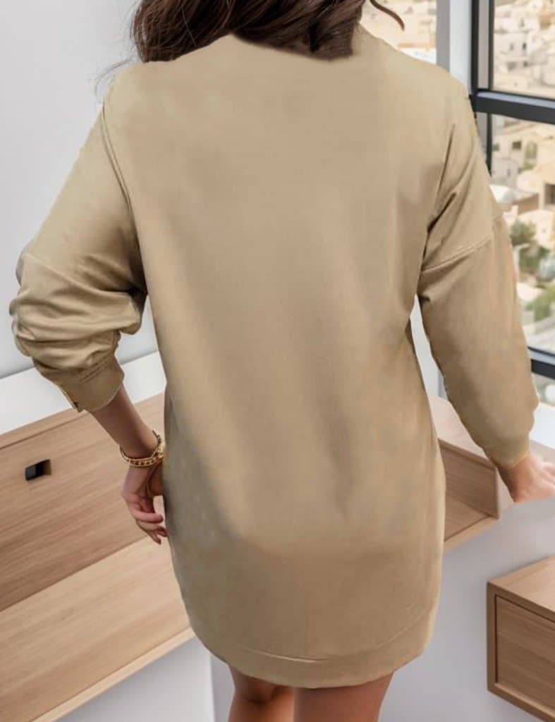 Kadın Uzun Kollu Tek Omuz Düşük Göz Baskılı Dalgıç Mini Boy Elbise