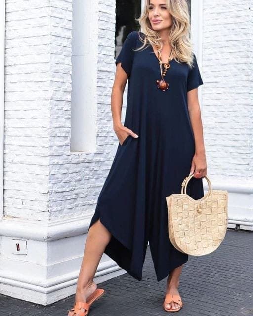 KAdın Kısa Kollu V Yaka Oversize Tulum