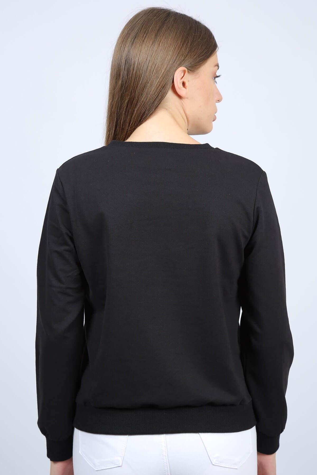 Girls Baskılı Kadın Sweat Siyah