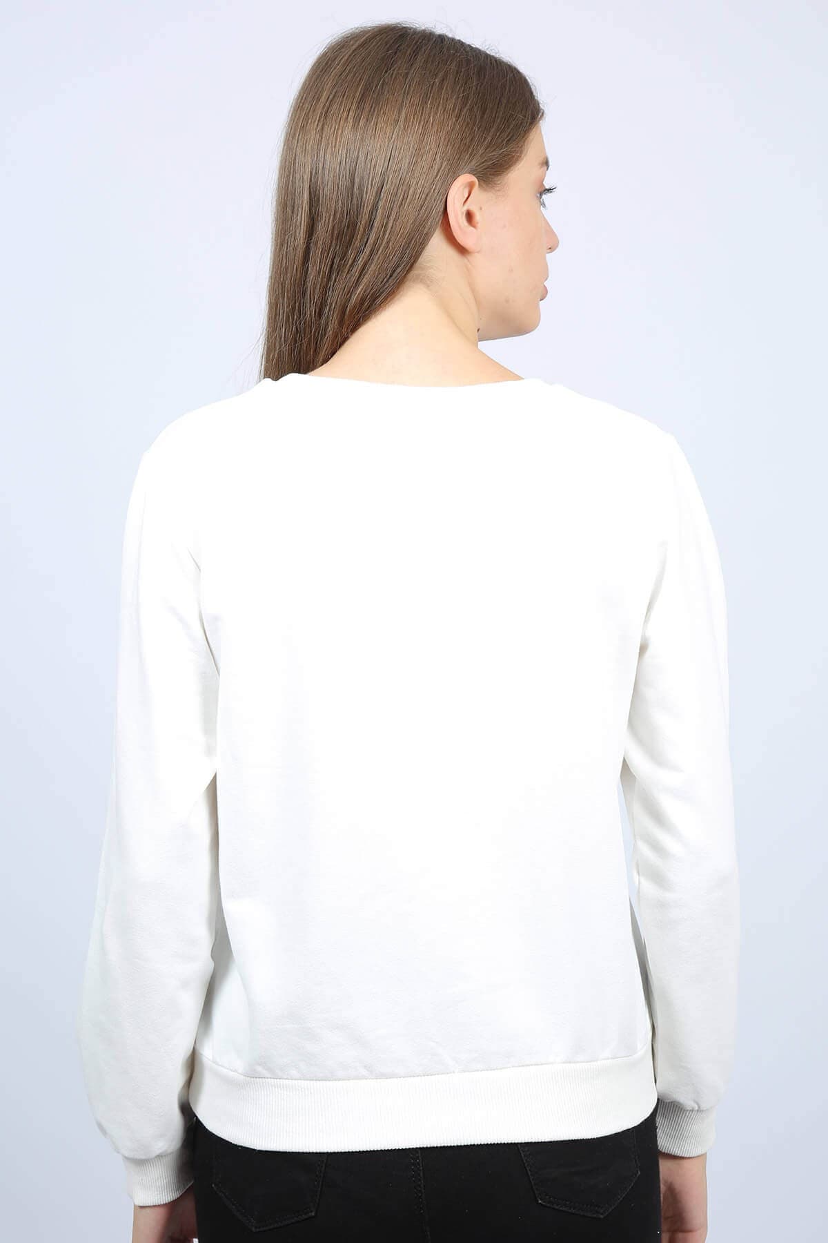Girls Baskılı Kadın Sweat Ekru