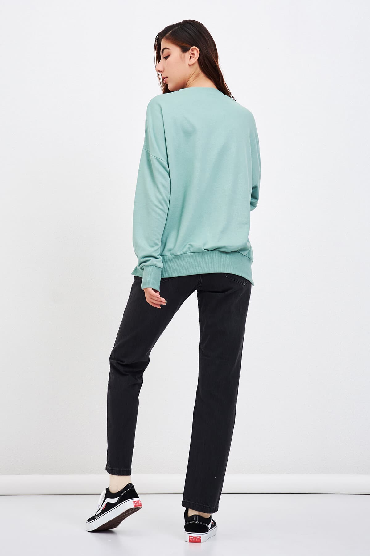 Parlak Yazı Detaylı Sweat Mint