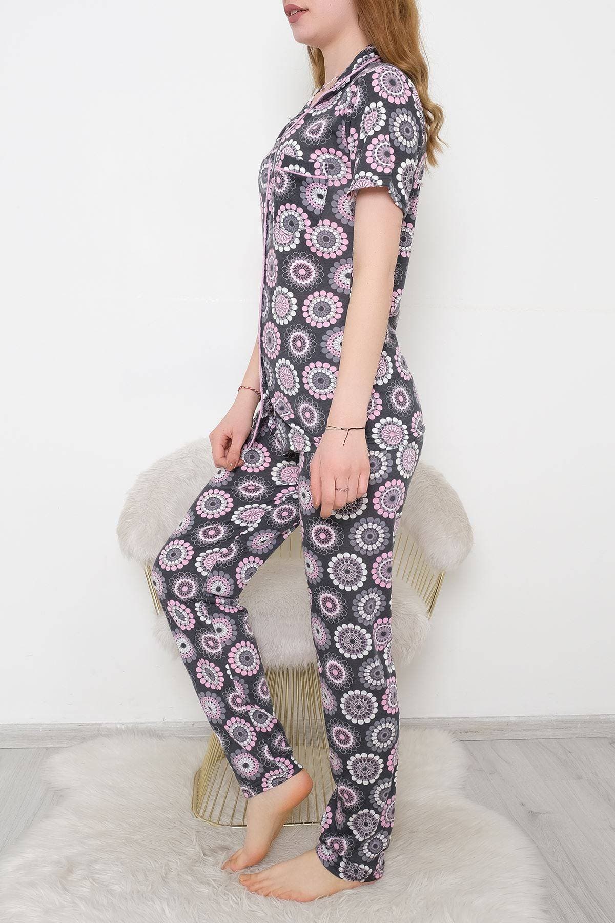 Düğmeli Pijama Takımı Fümepembe