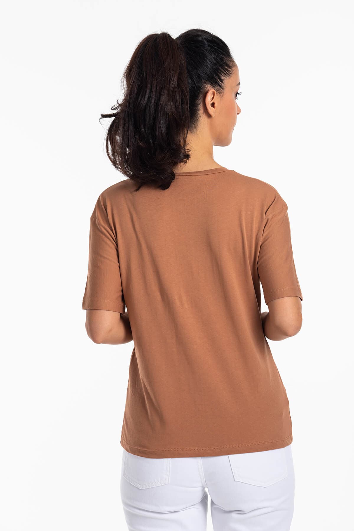 Kısa Kol Zincirli T-Shirt Vizon