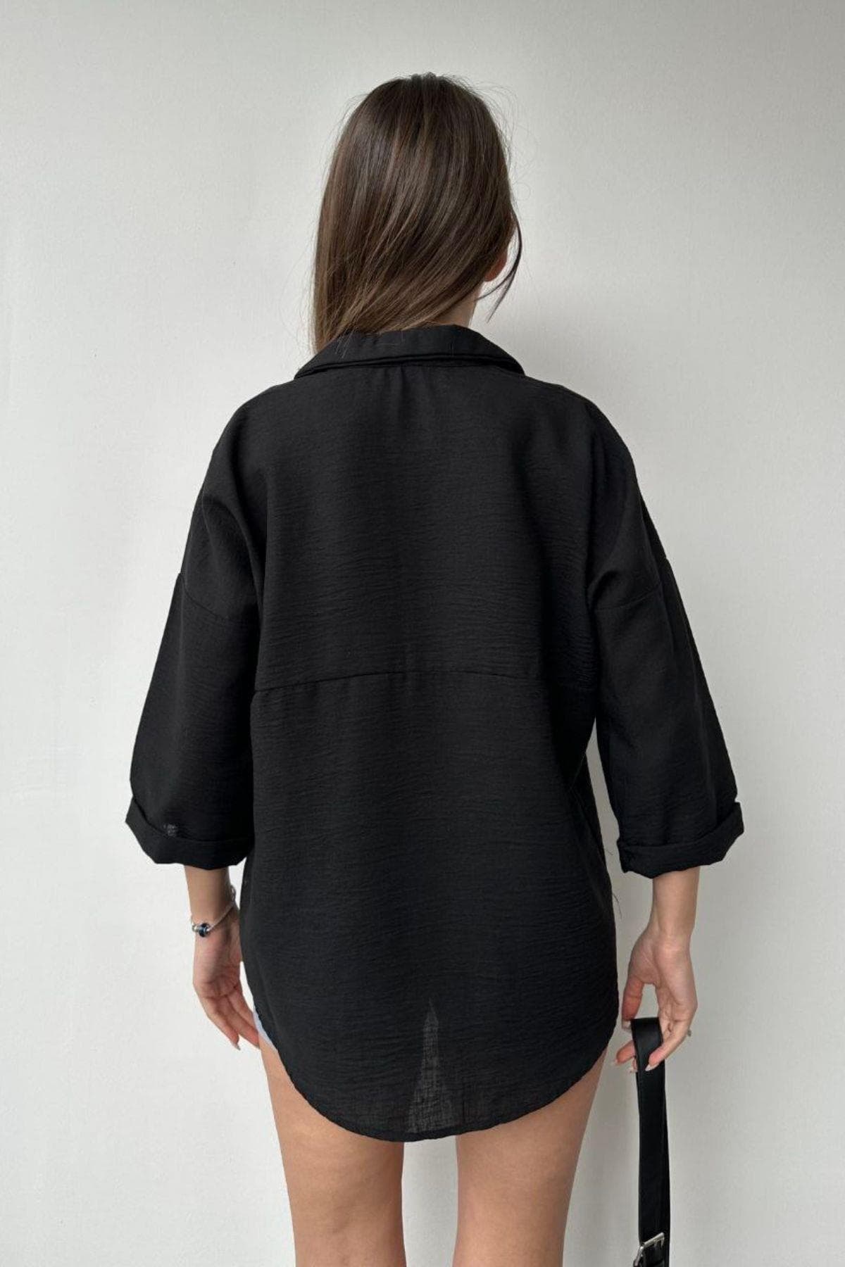 Arina Basic Cepli Keten Gömlek Siyah