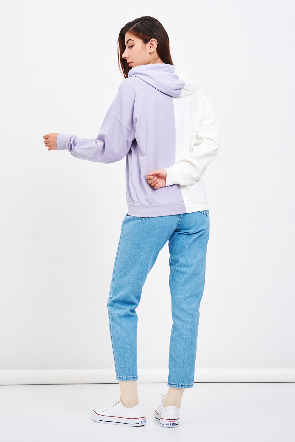 Çift Renk Baskılı Sweatshirt Lila