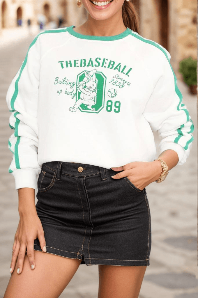 Baskılı Sweat Ekru