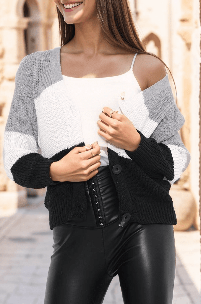 Üç Renk Crop Hırka Gri