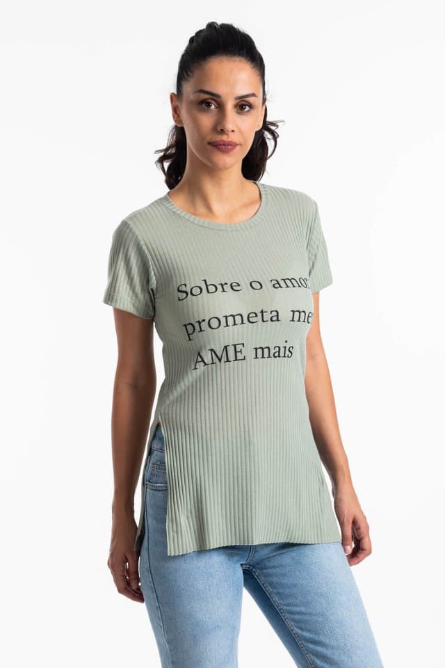 Yırtmaçlı Kaşkorse T-Shirt Haki