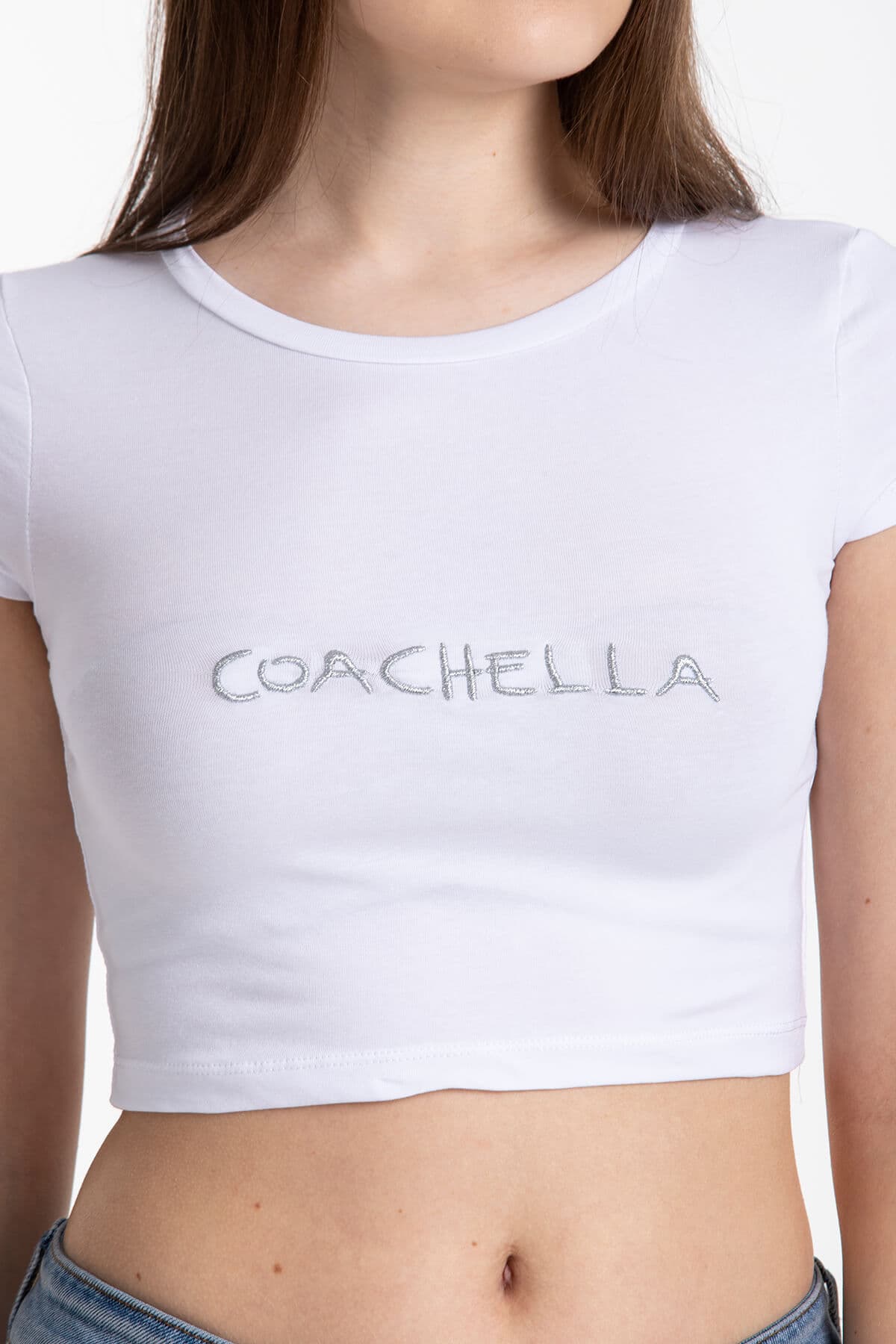 Coachella Basic Crop Beyaz