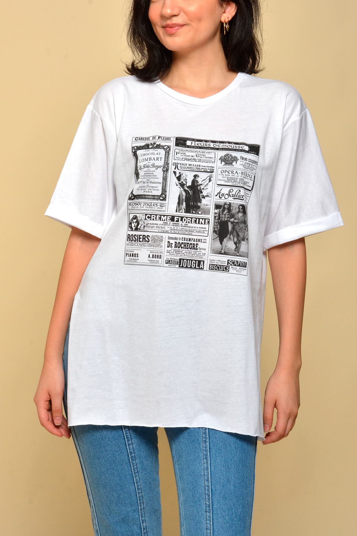 Yırtmaçlı Salaş T-Shirt Beyaz